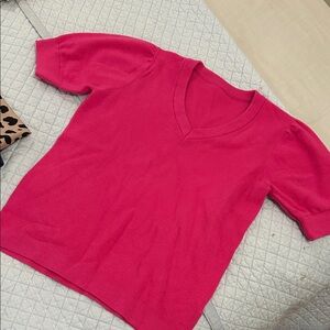 Vibrant Pink V-Neck Short Sleeve Top